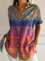 Abstract Floral Shirt Collar Short Sleeve Casual Comfy Shirt