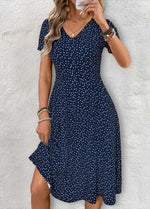 Polka Dot V-neck Short Sleeve Elegant Midi Dress