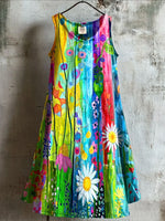 Floral Print Crew Neck Sleeveless Casual Vacation Midi Dress