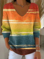 Stylish Ombre V-neck Long Sleeve Comfy Soft Sweater