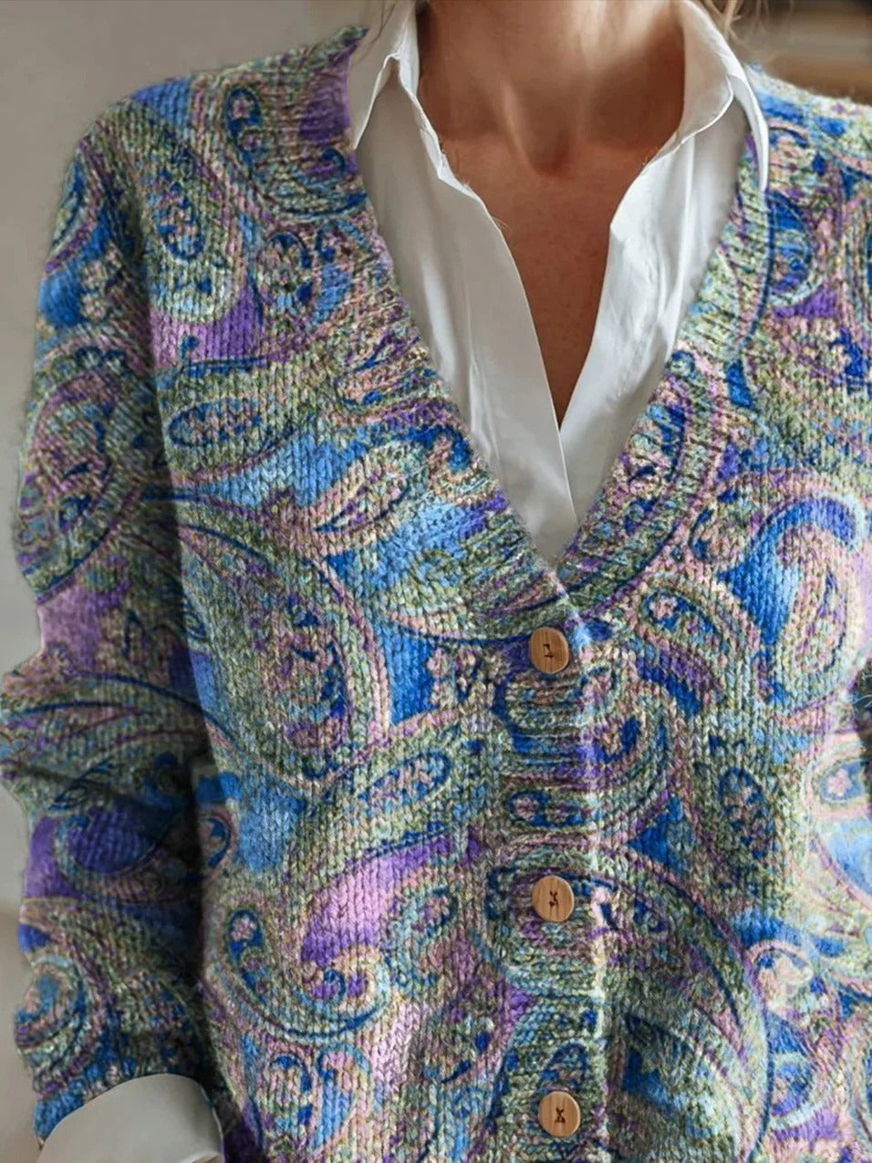 Paisley V-neck Long Sleeve Cardigan