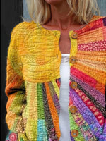Colorful Artistic Print Button Cardigan