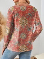 Abstract Elegant V-neck Long Sleeve Tops