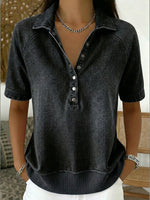 Short-sleeved Polo Collar Denim Pullover Sweatshirt