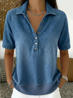 Short-sleeved Polo Collar Denim Pullover Sweatshirt
