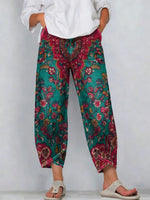 Floral Pattern Art Prints Casual Denim Cotton Pants