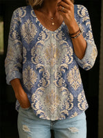 Women's Retro Floral Pattern Art Print Casual Cotton Shirt