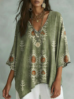 Women's Retro Floral Pattern Art Print Casual Cotton Shirt