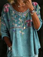 Women's Retro Floral Pattern Art Print Casual Cotton Shirt