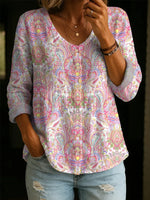 Women's Retro Floral Pattern Art Print Casual Cotton Shirt