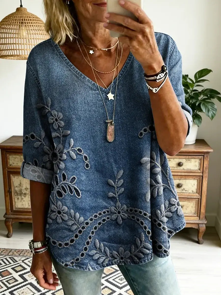 Women's Retro Floral Pattern Art Print Casual Cotton Shirt