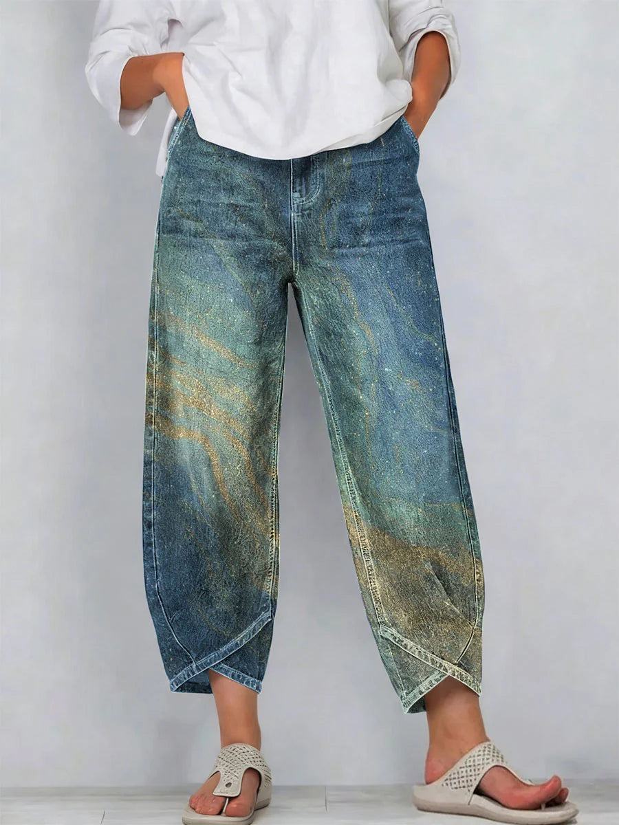 Women's Vintage Flowers FloralPatterns Art Prints Casual Denim Cotton Pants