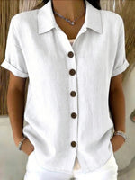 Basic Button-up Linen-cotton Short-sleeved Casual Shirt