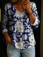 Floral Pattern Cotton Long Sleeve Casual Shirt