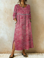 Floral Print Casual Lace-Trimmed Midi Dress