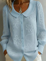 Spring Embroidery Floral Long Sleeve Crew Neck Button Casual Top