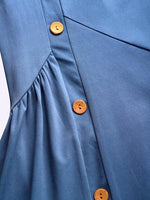 Casual Plain Loose Crew Neck Short Sleeve Button Linen Dress