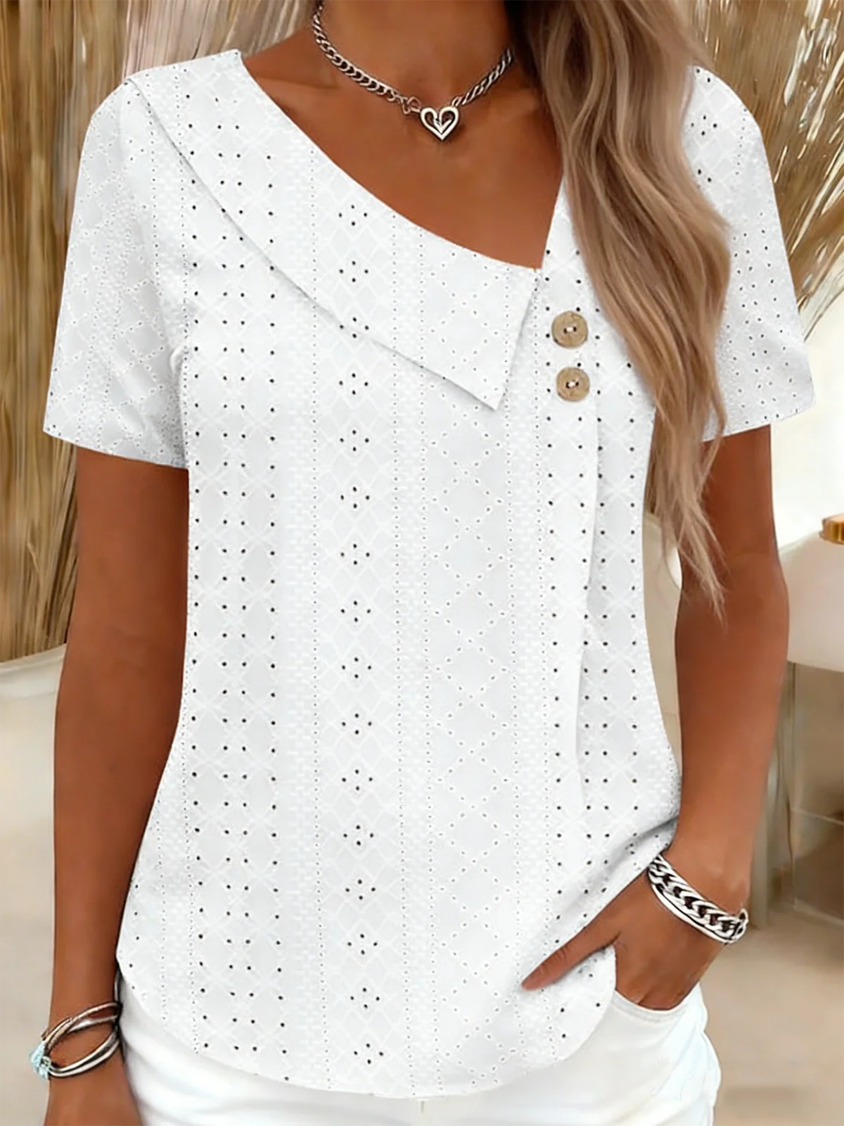 Women Plain Elegant Short Sleeve Loose T-shirt