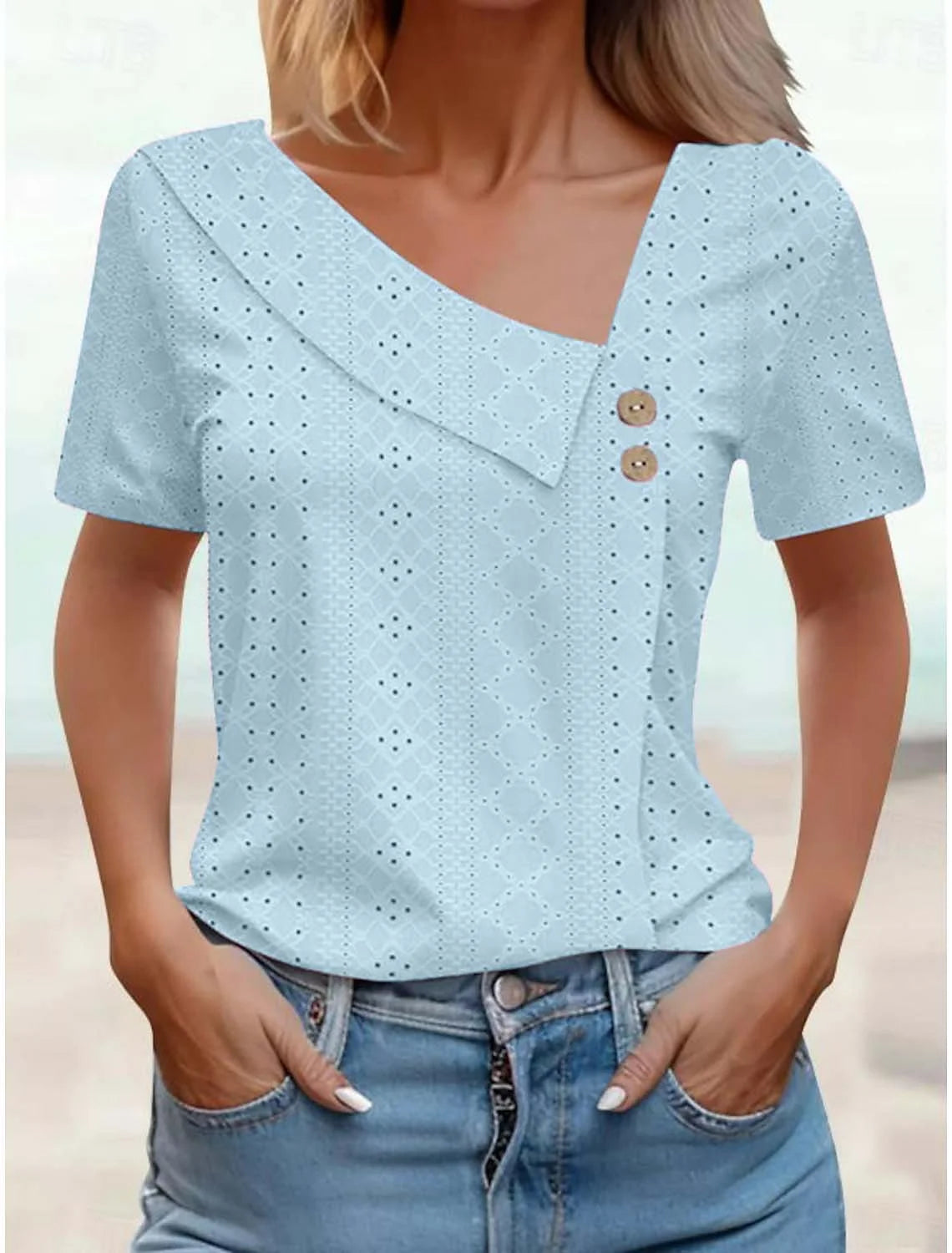 Women Plain Elegant Short Sleeve Loose T-shirt