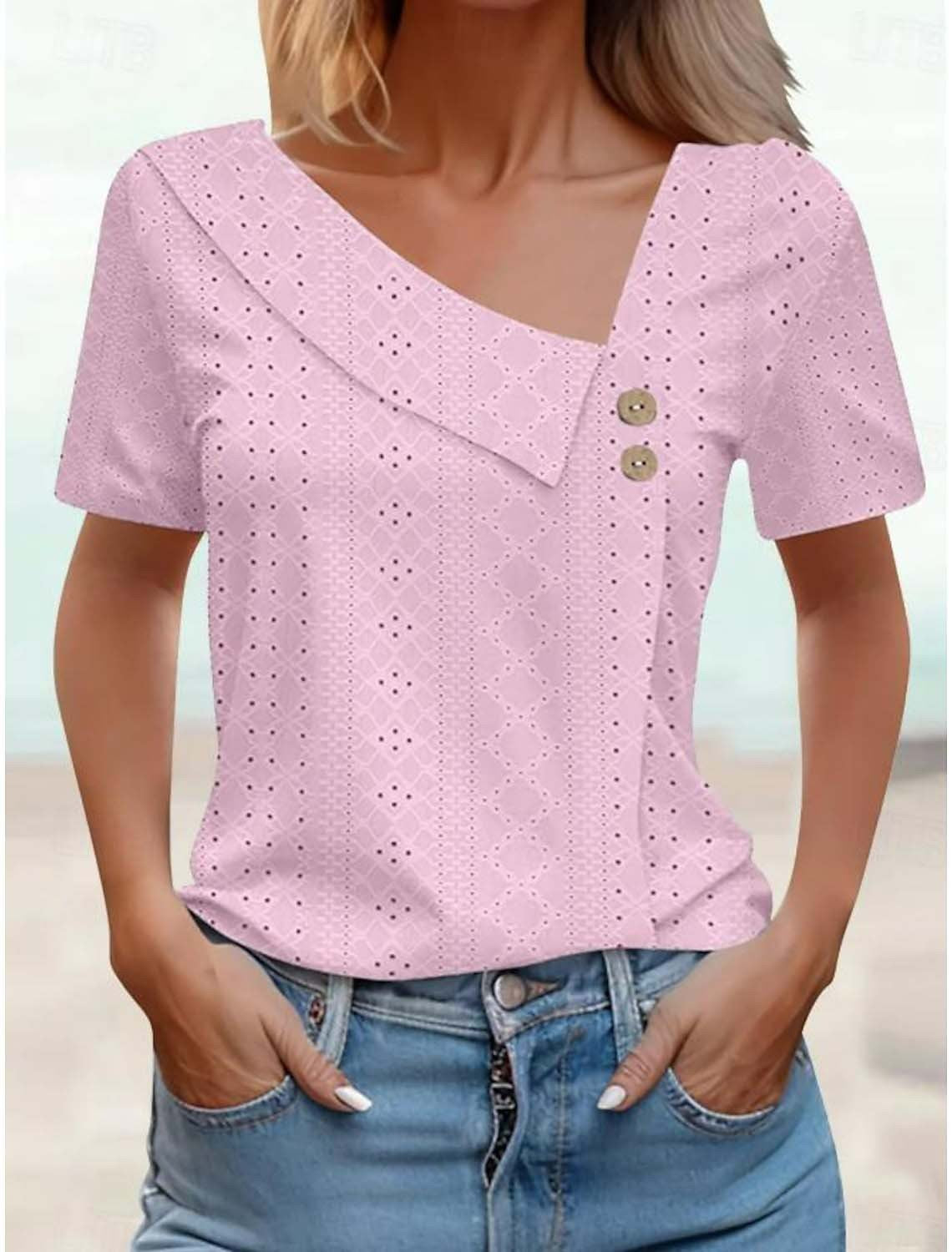 Women Plain Elegant Short Sleeve Loose T-shirt