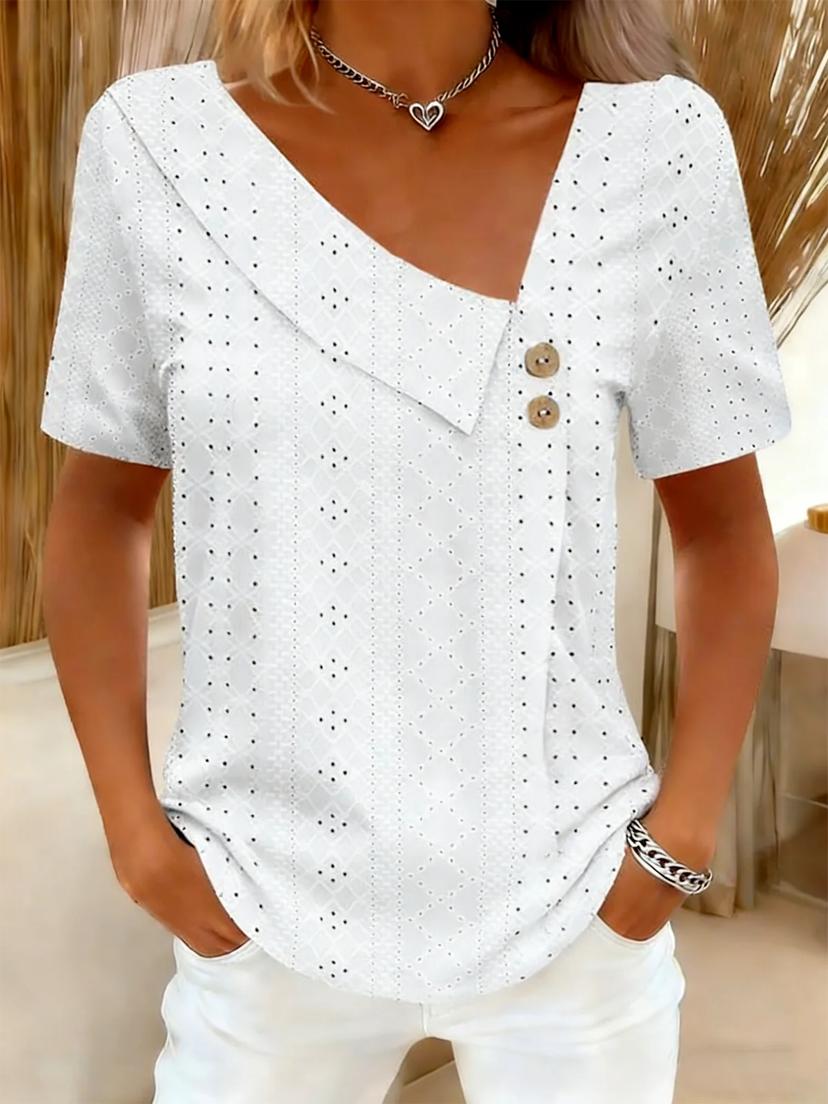 Women Plain Elegant Short Sleeve Loose T-shirt