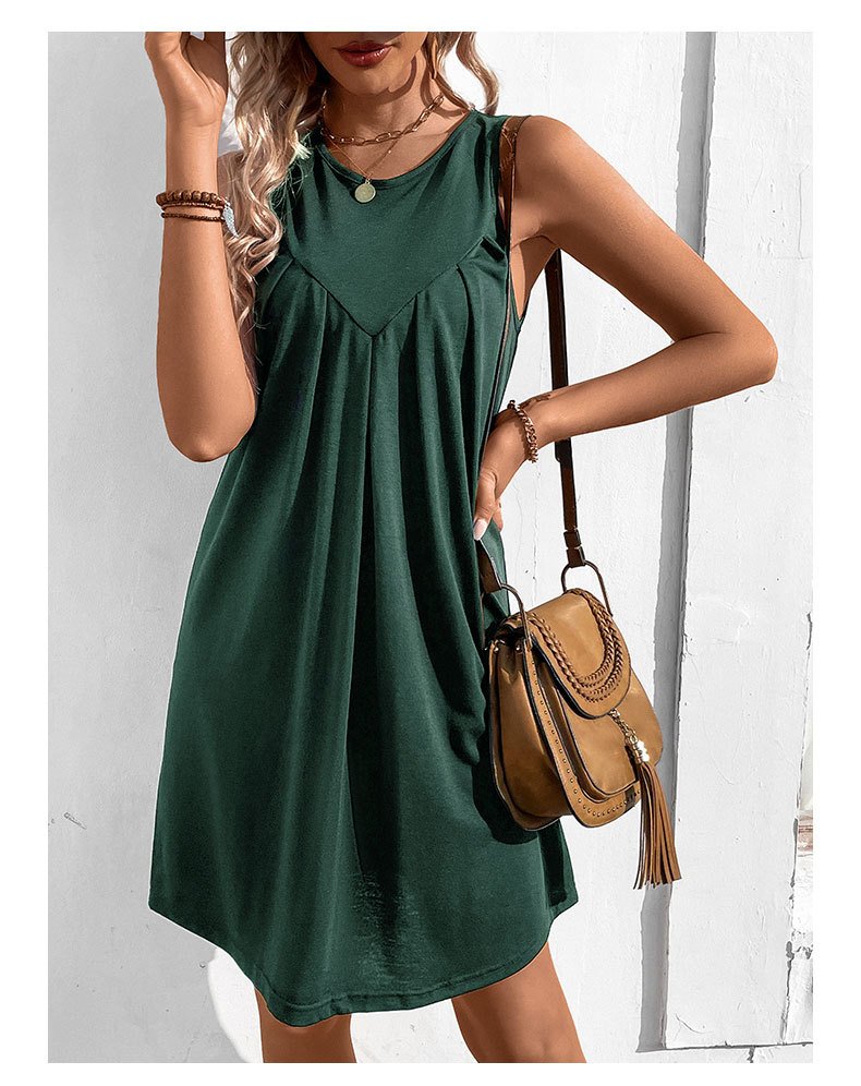Casual Plain Elegant Cotton-Blend Crew Neck Sleeveless Midi Dress