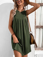 Casual Plain Elegant Cotton-Blend Crew Neck Sleeveless Midi Dress