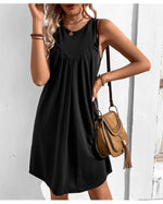 Casual Plain Elegant Cotton-Blend Crew Neck Sleeveless Midi Dress