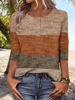 ElegantStriped Crew Neck Fit 3/4 Sleeve Summer Casual Blouse