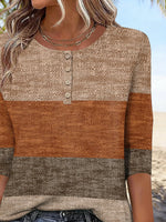 ElegantStriped Crew Neck Fit 3/4 Sleeve Summer Casual Blouse