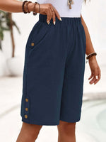 Elegant Plain Loose Side Pockets Fifth Pants