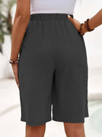 Elegant Plain Loose Side Pockets Fifth Pants