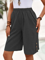 Elegant Plain Loose Side Pockets Fifth Pants