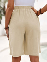 Elegant Plain Loose Side Pockets Fifth Pants