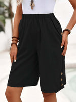 Elegant Plain Loose Side Pockets Fifth Pants