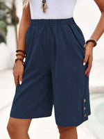 Elegant Plain Loose Side Pockets Fifth Pants