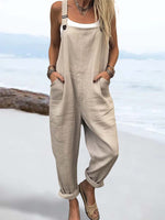 Women's Solid Color Double Pocket Casual Overall Jumpsuit