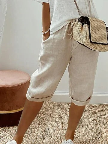 Plain Casual Cotton And Linen Pants