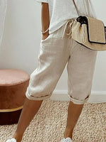 Plain Casual Cotton And Linen Pants