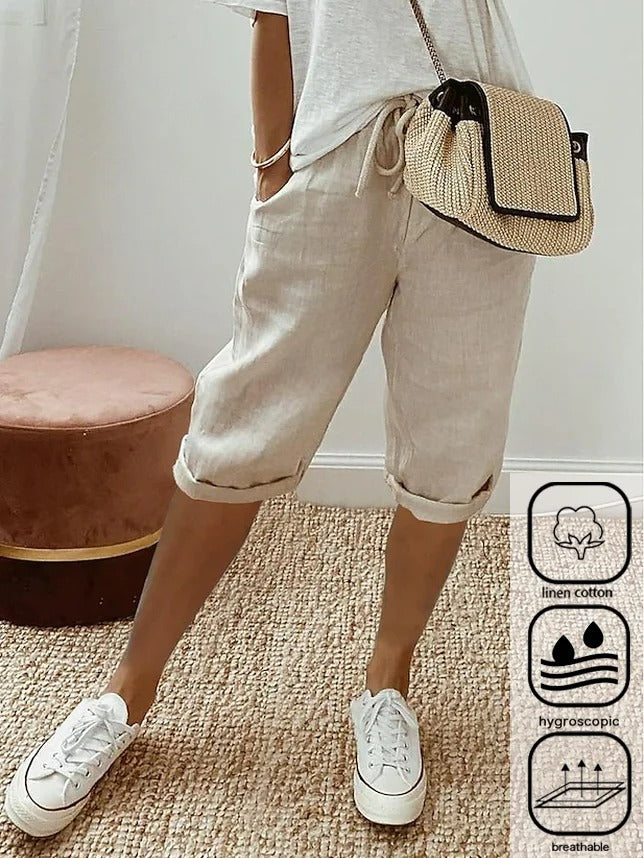 Plain Casual Cotton And Linen Pants