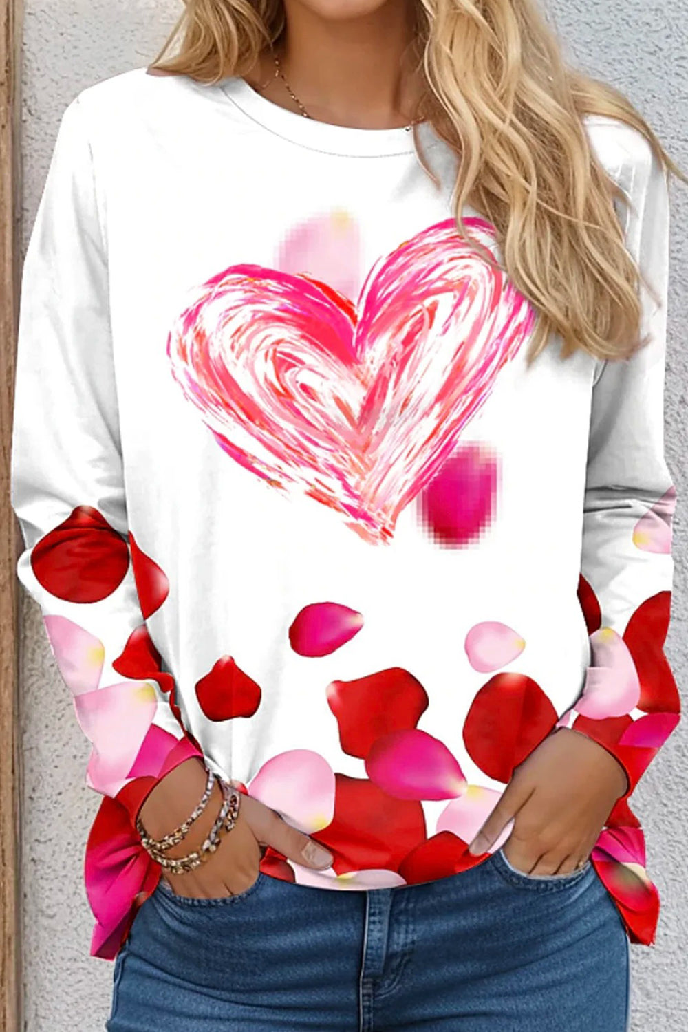 Heart/Cordate Casual Loose Crew Neck T-Shirt