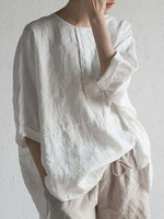 Cotton & Linen Crew Neck Loose Casual Shirt