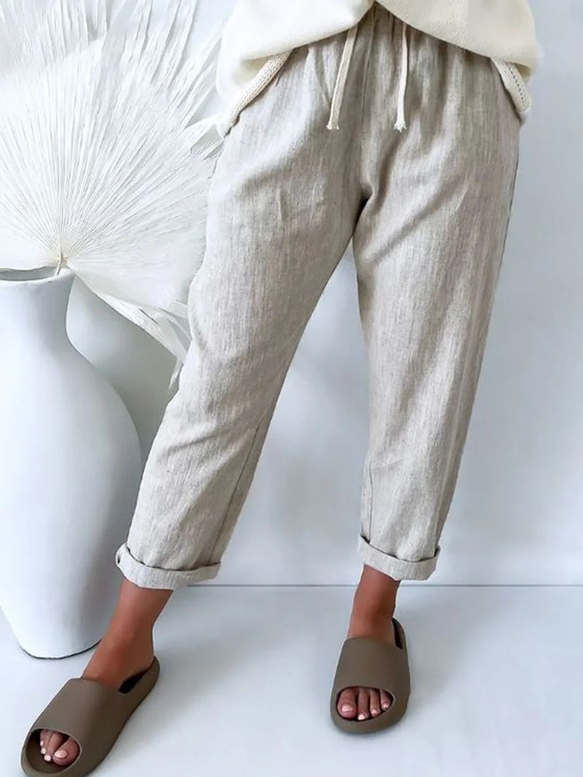 Plain Linen Cotton And Linen Pants