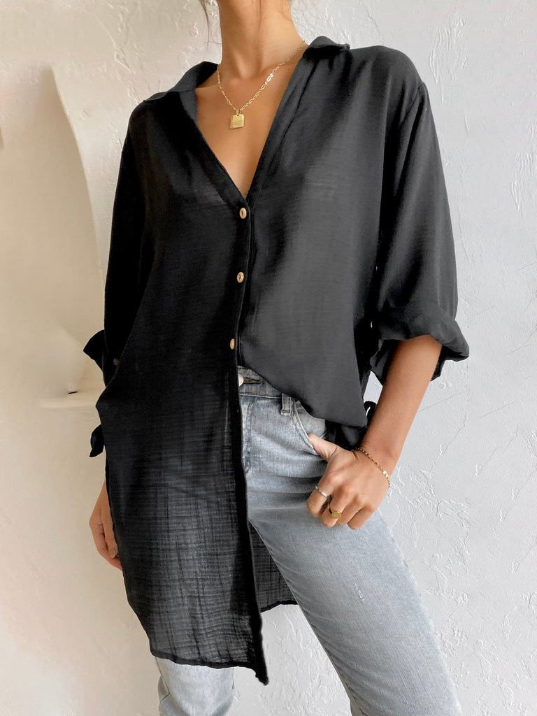 Loose Bow Casual Plain Blouse