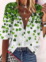 Casual Four-Leaf Clover Printed Loose Shirt