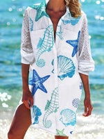 Women's Casual Marine Life Loose V neck Half Sleeve Short Dress