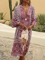 Women's Vintage Boho V Neck Ethnic Maxi Dress