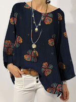 Women's Colorful Floral Print Crew Neck Long Sleeve Blouse