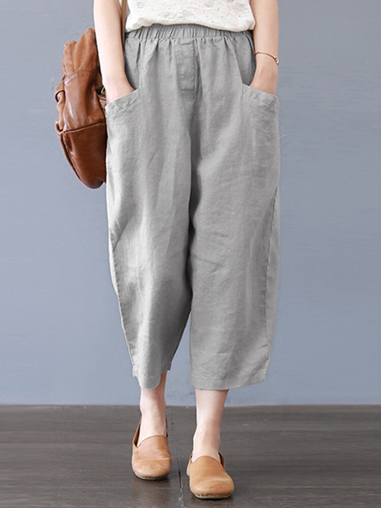 Solid Color Harem Pants Loose Cotton Casual Thin Capris