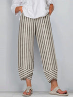 Women's Striped Irregular Cuff Casual Cropped Pants